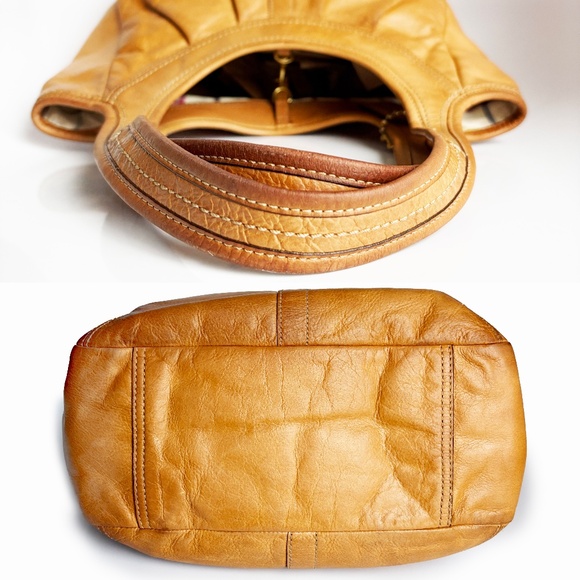 Coach Pleated Ergo Tote #12240 Tan Leather Tattersall Lining 2008 Collection - Picture 8 of 11